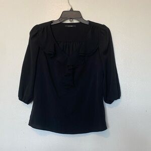 KOTON black front ruffled chiffon mid cinch sleeve pull over shirt size 8